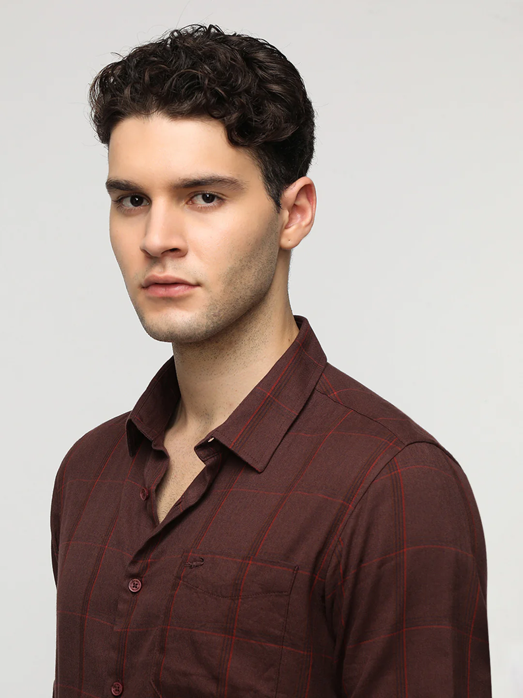 Maroon Windowpane Soft Finish Checks Shirt