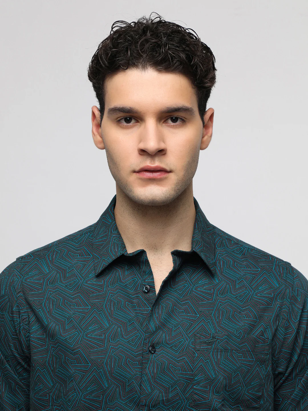 Green Abstract Print Premium Textured Shirt