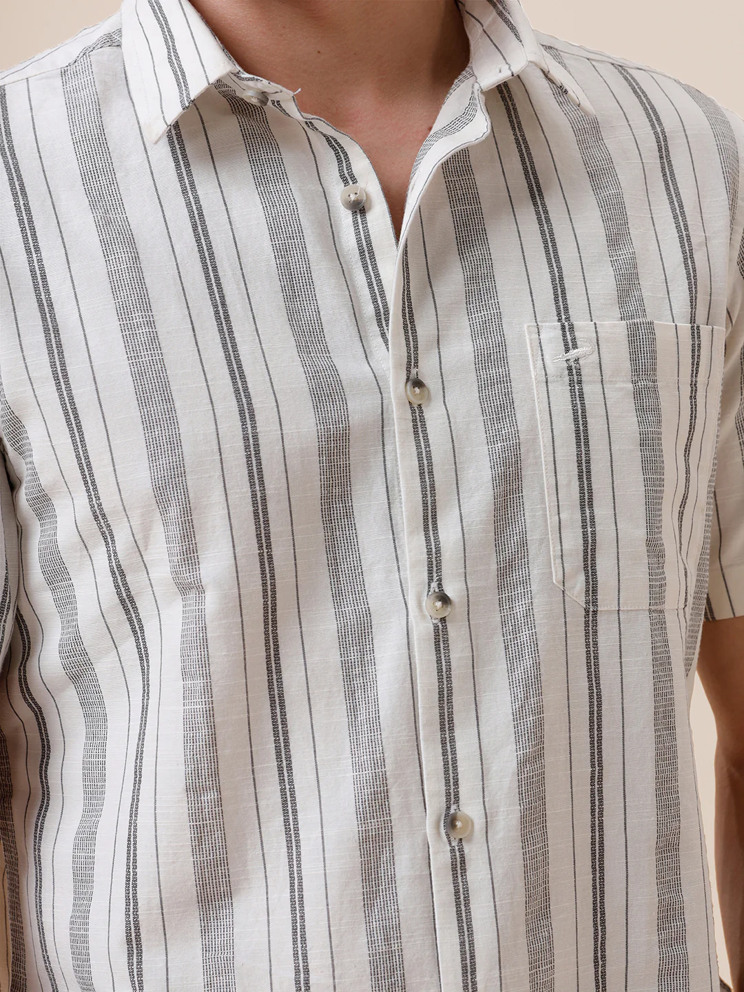 Cotton Textured Stripe Cream Shirt