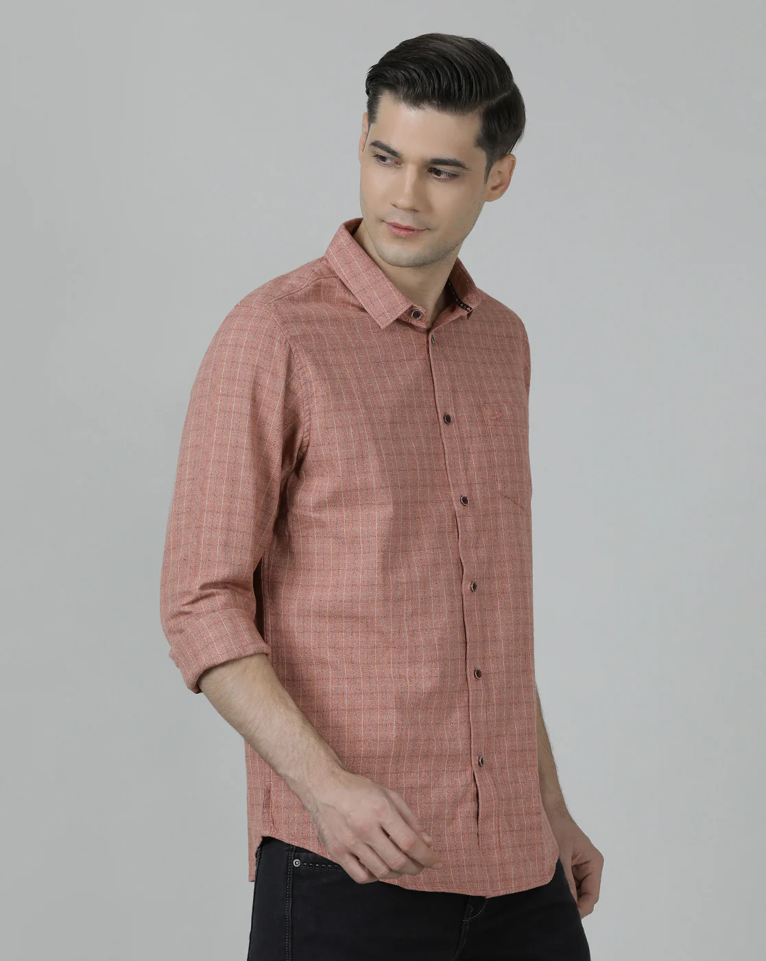 Light Red Checked Full Sleeve 100% Cotton Shirt