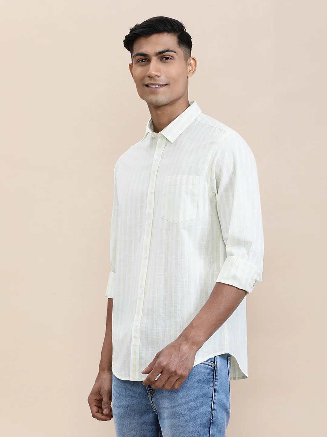 Stripe Textured Comfort Fit Shirt Green