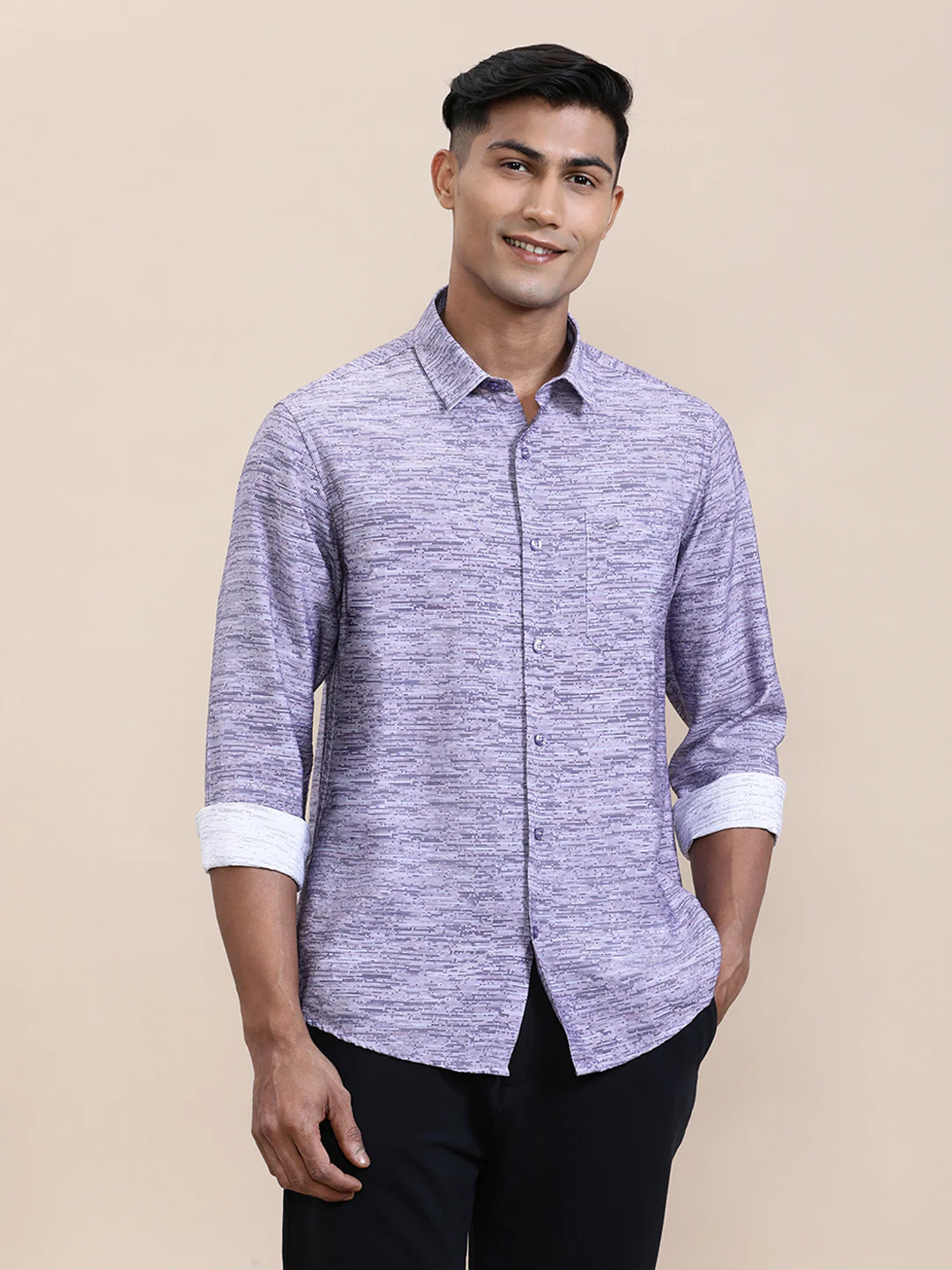 Purple Printed Crinkled Effect Fluid Shirt