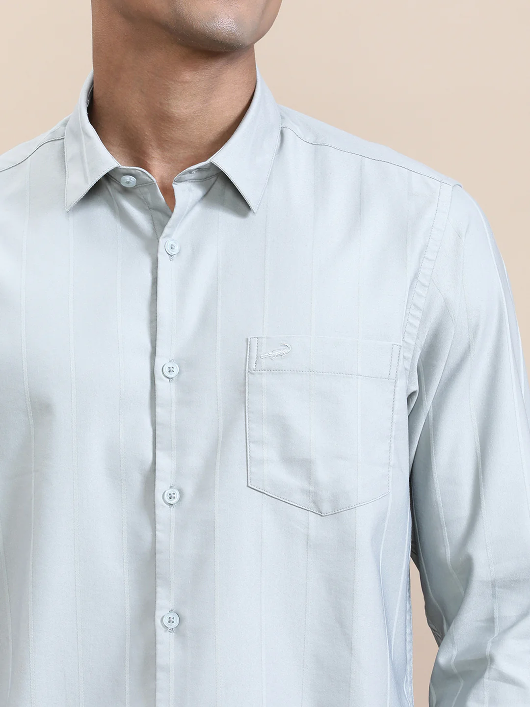 Elegant Self-Stripe Stretch Shirt Green