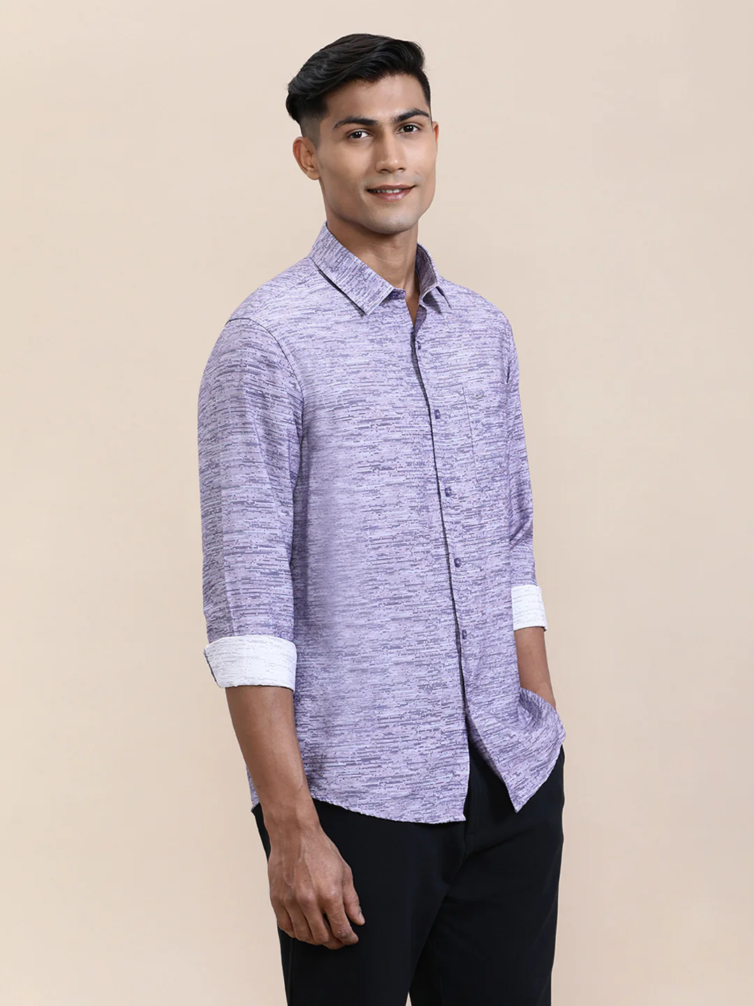 Purple Printed Crinkled Effect Fluid Shirt