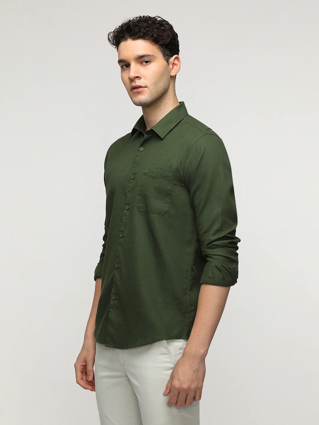 Green Waffle Textured Shirt