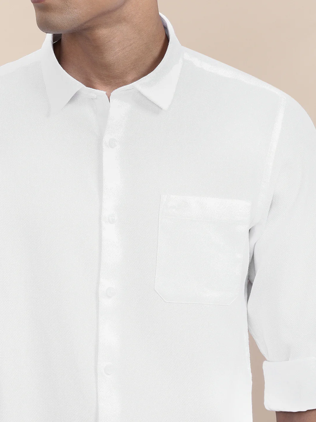 Cotton Textured Full Sleeve Shirt White