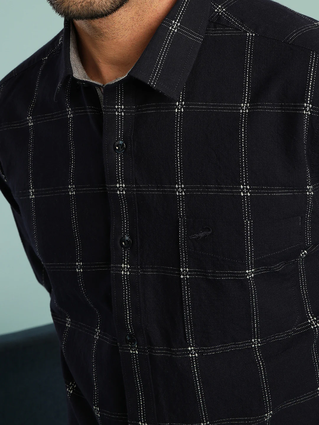 Checked Full Sleeve Casual 100% Cotton Navy Shirt