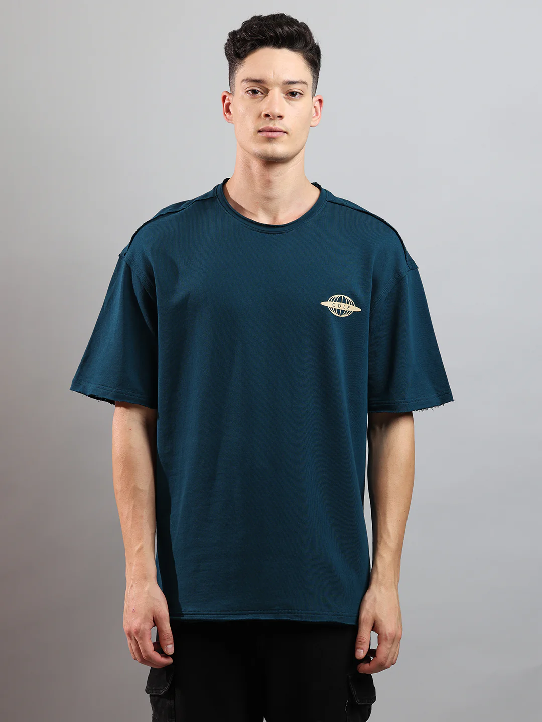 Quad Ripped Over Sized Crew In Teal