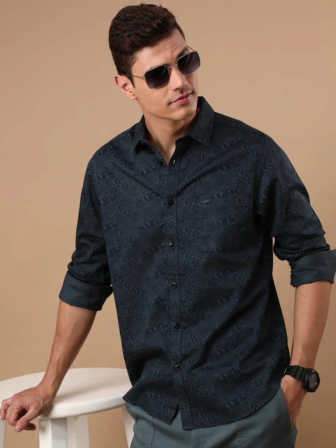 Casual Blue Printed Full Sleeve Shirt