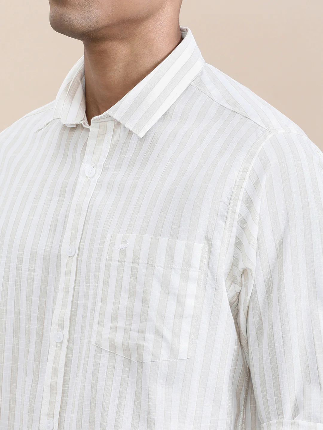 Stripe Textured Comfort Fit Shirt Beige