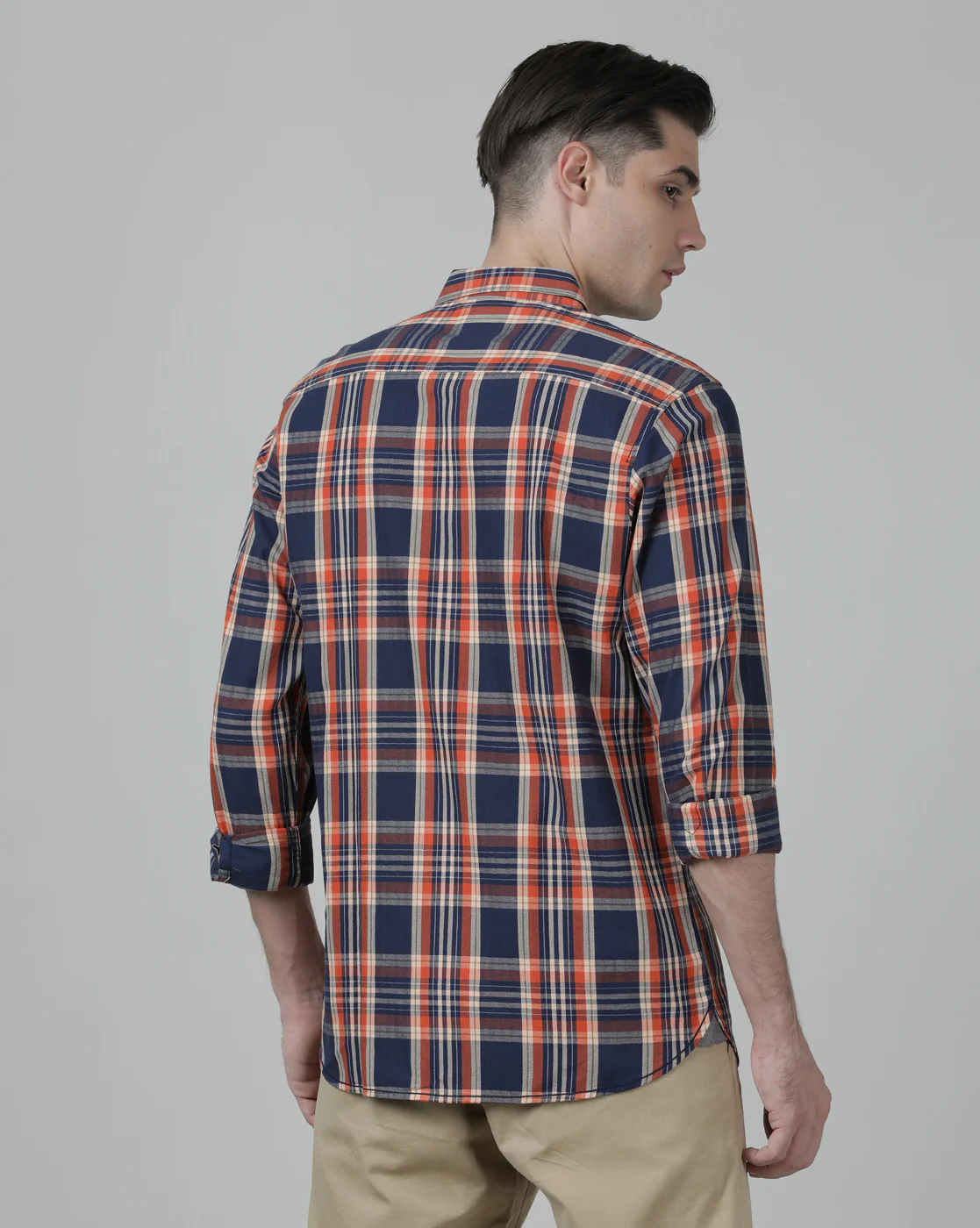 Checked Full Sleeve 100% Cotton Navy Shirt