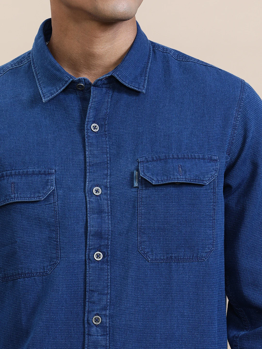 Textured Denim Washed Full Sleeve Shirt