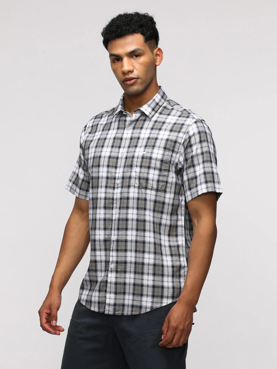Half Sleeve White Checked Shirt for Classic Style