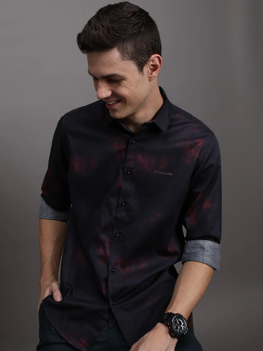 Casual Black Printed Full Sleeve 100% Cotton Shirt