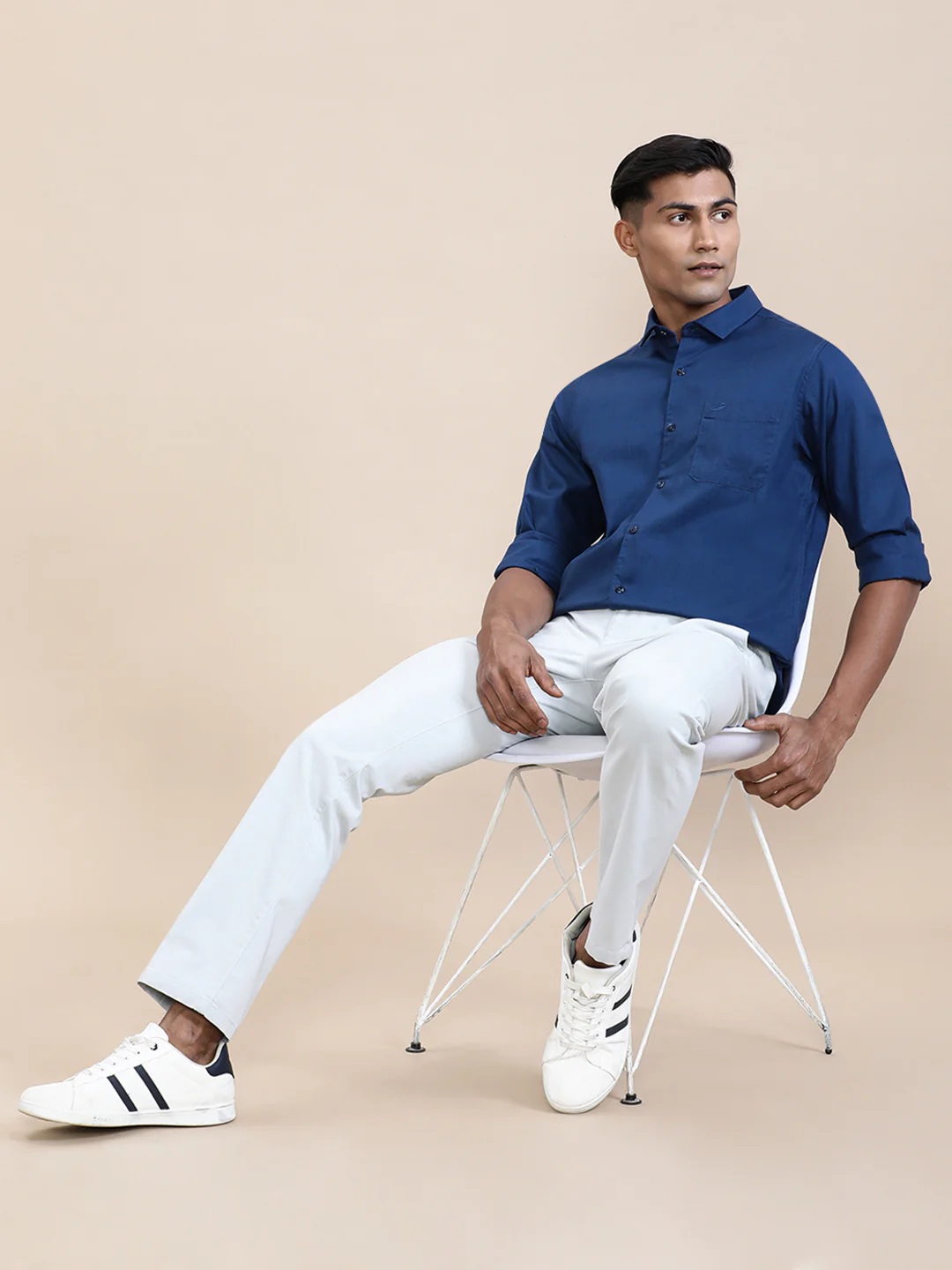 Navy Blue Mercerized Lyocell Blend Shirt