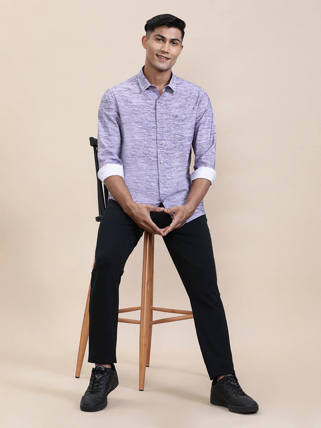 Purple Printed Crinkled Effect Fluid Shirt