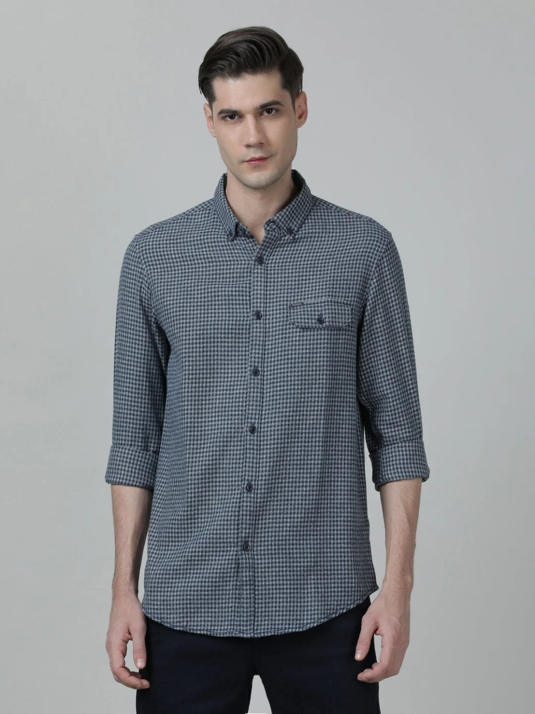Checked Navy Full Sleeve 100% Cotton Casual Shirt