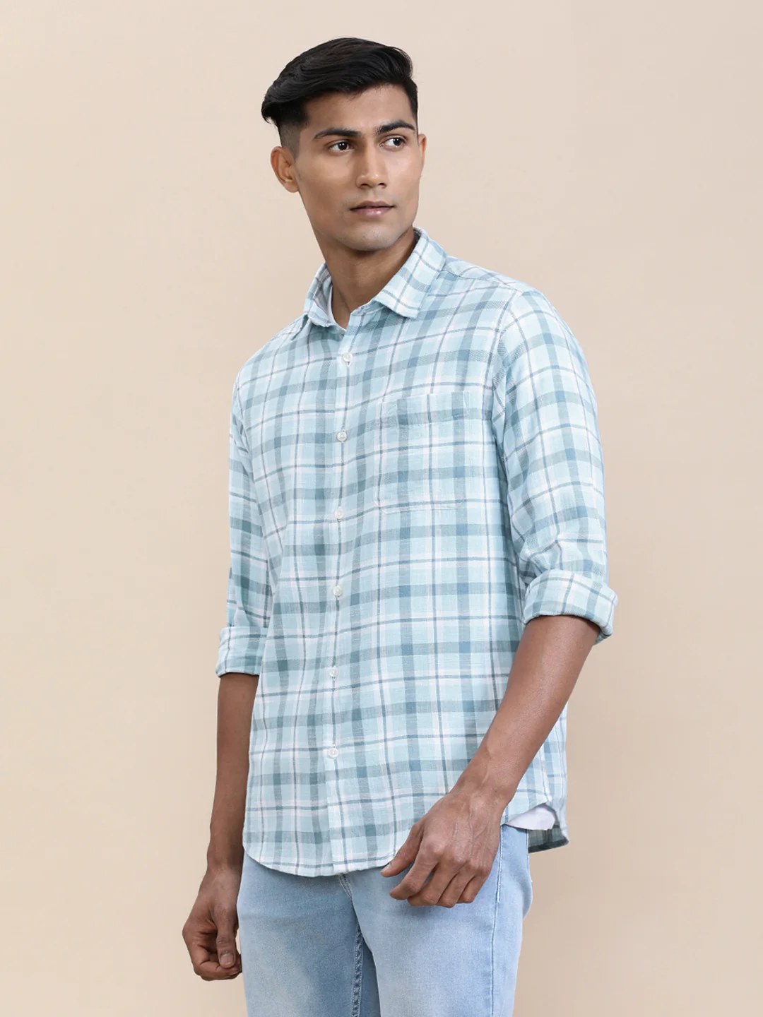 Textured Check Full Sleeve Shirt Green