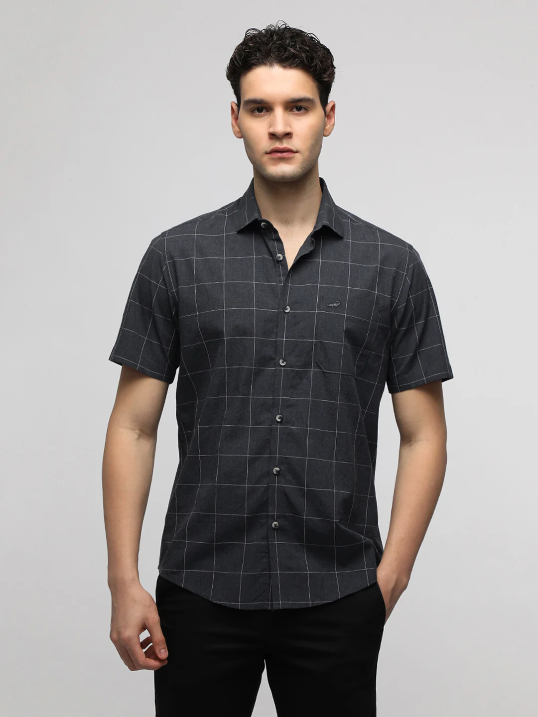 Dark Grey Melange Checks Shirt