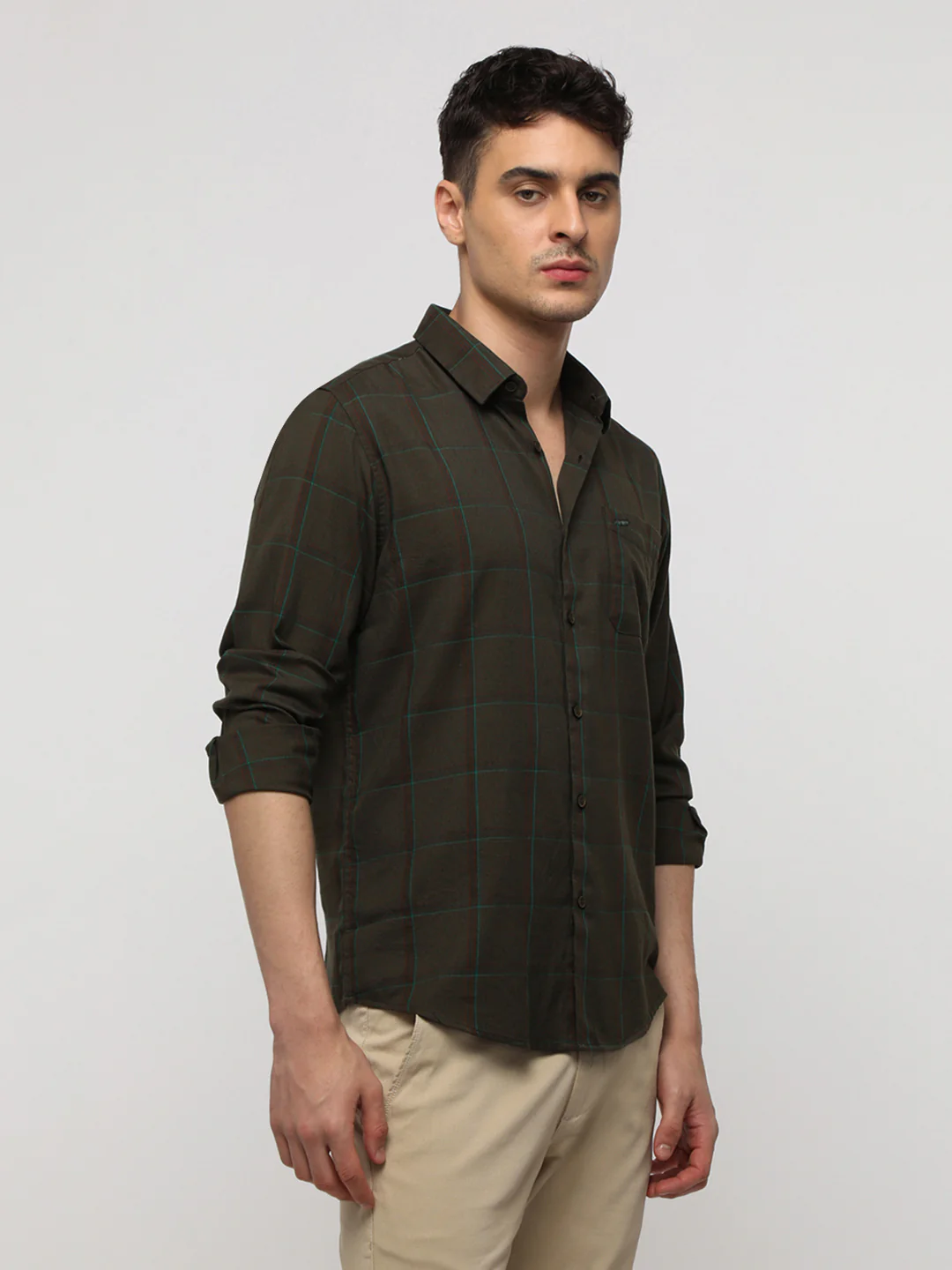 Green Windowpane Soft Finish Checks Shirt