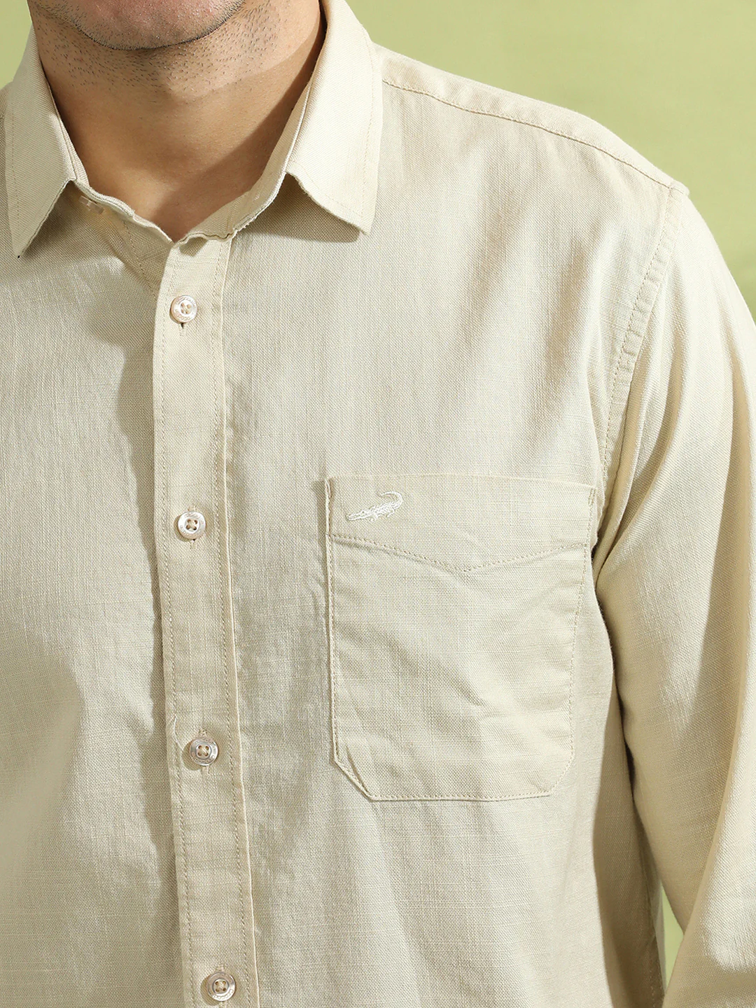 100% Cotton Textured Casual Shirt Cream