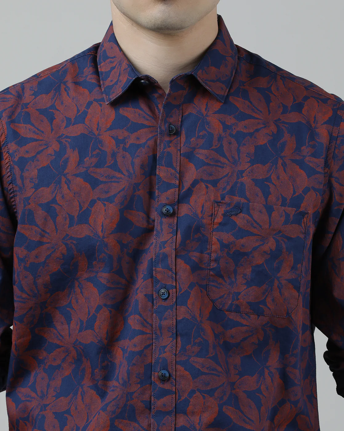 Navy Printed Casual Full Sleeve Shirt