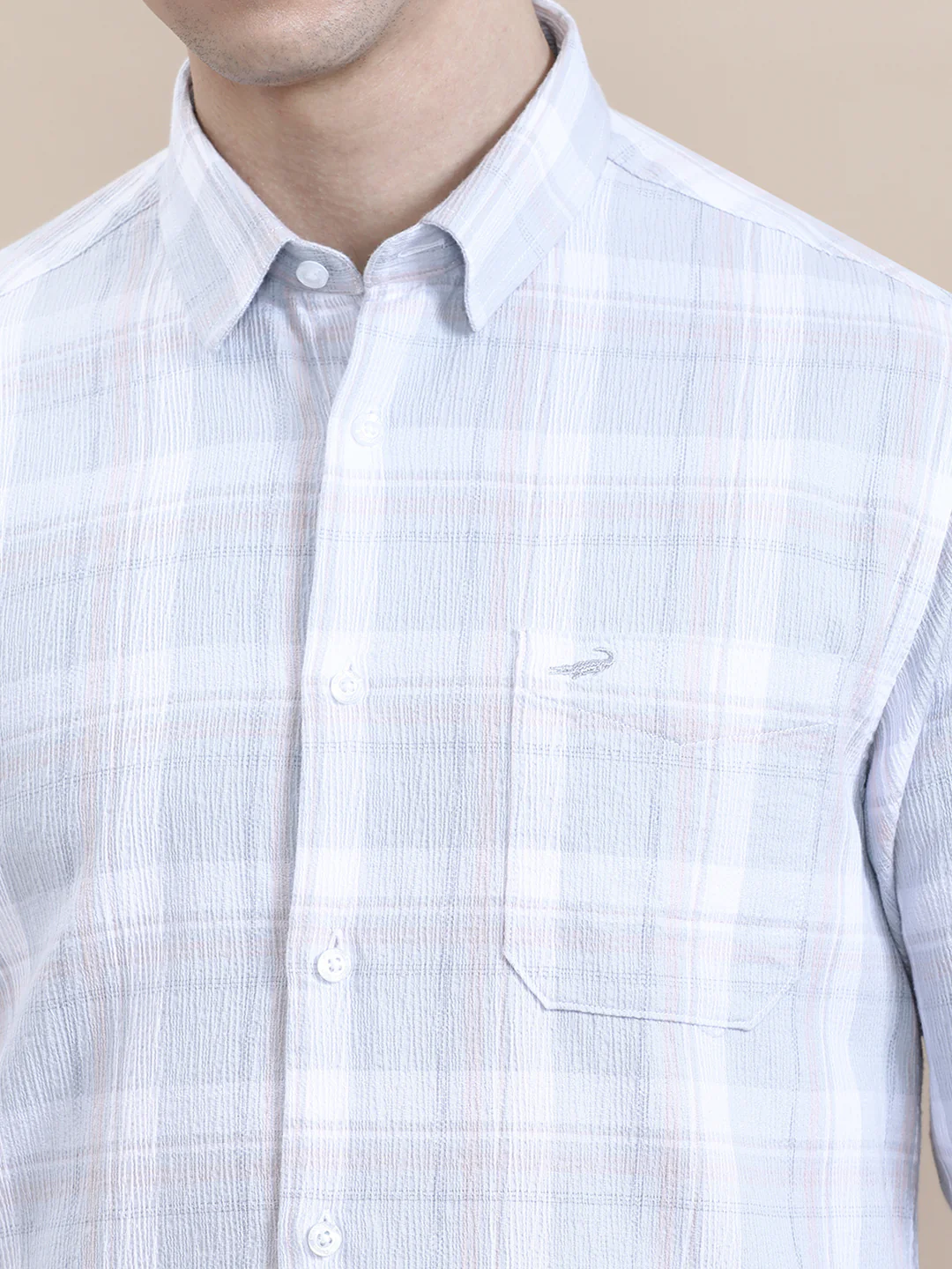 Textured Blue Checkered Comfort Fit Shirt