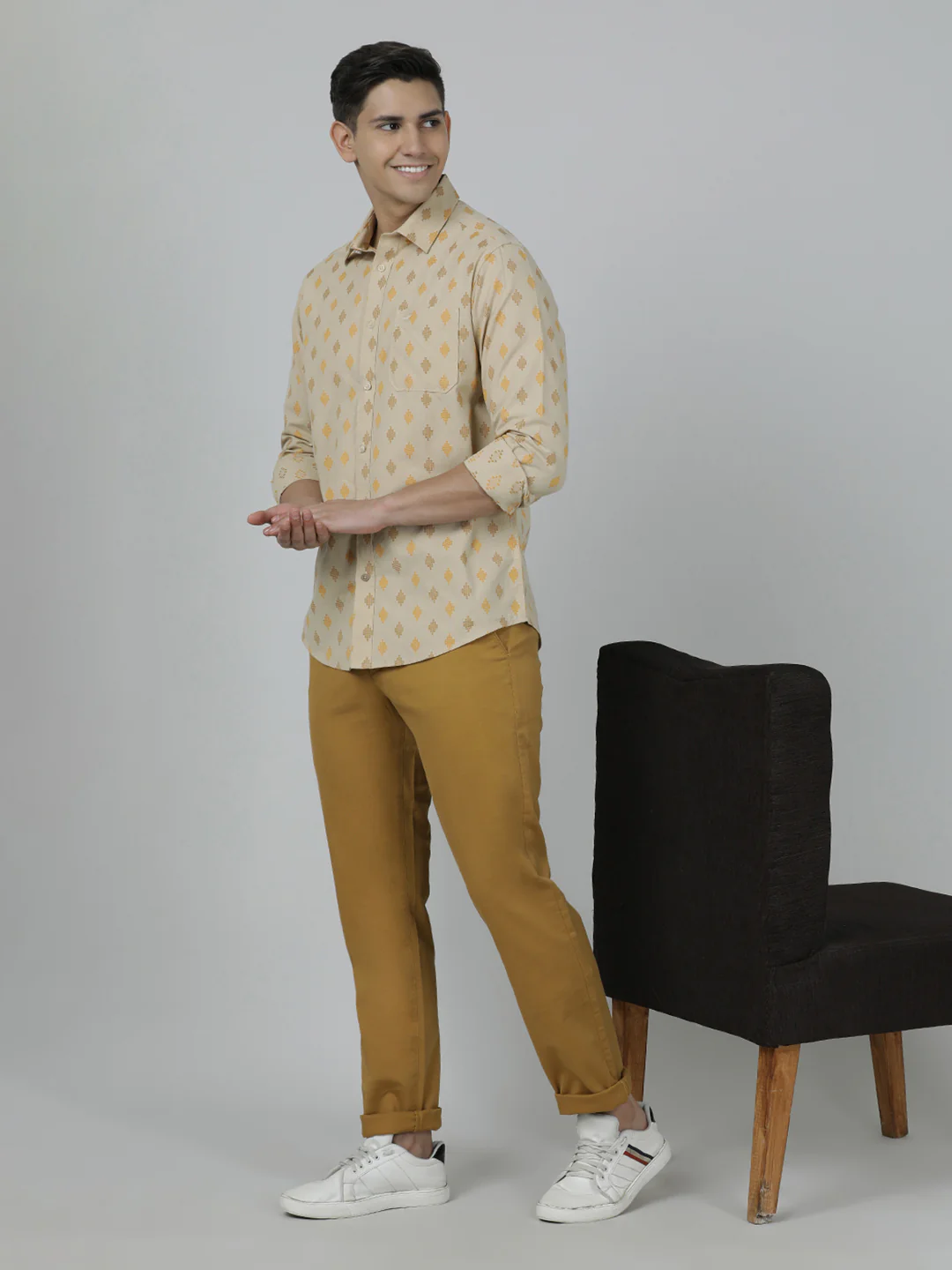 Beige Printed Full Sleeve Shirt