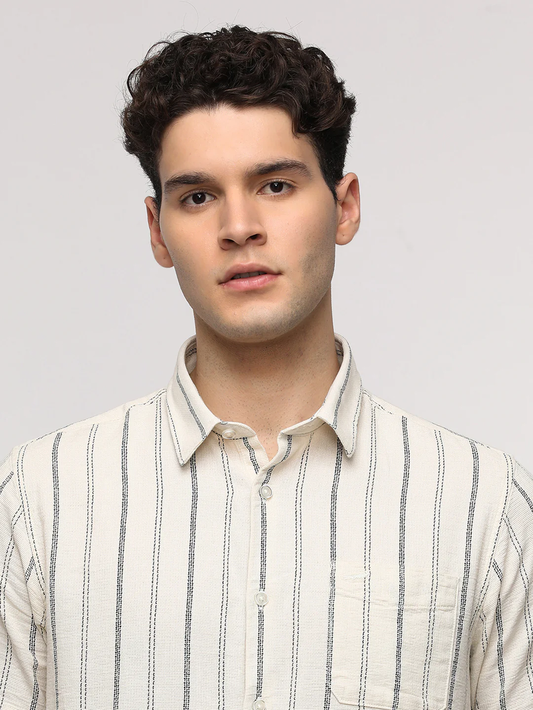 Half Sleeve White And Navy Striped Shirt for Stylish Wear