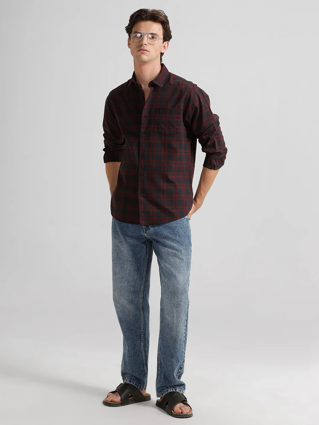 100% Cotton Muted Checks Red Shirt