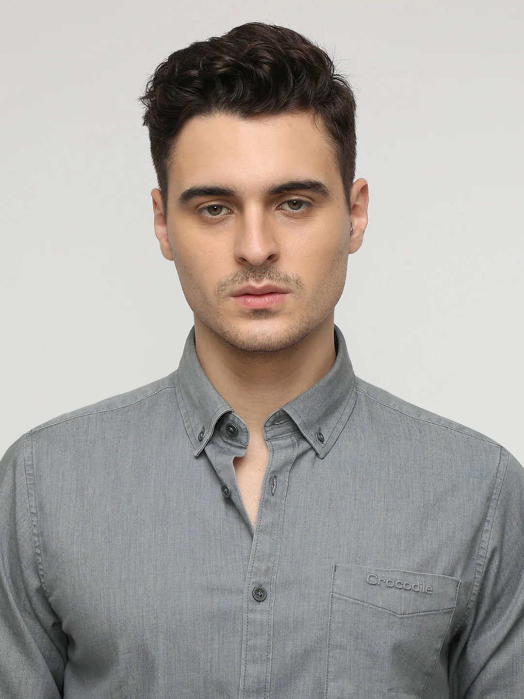 Grey Denim Stretch Shirt