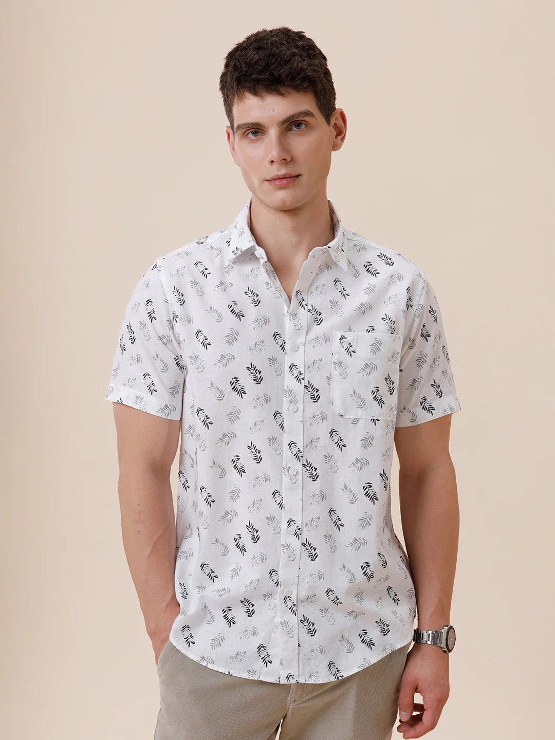 Cotton Linen Textured Printed Shirt