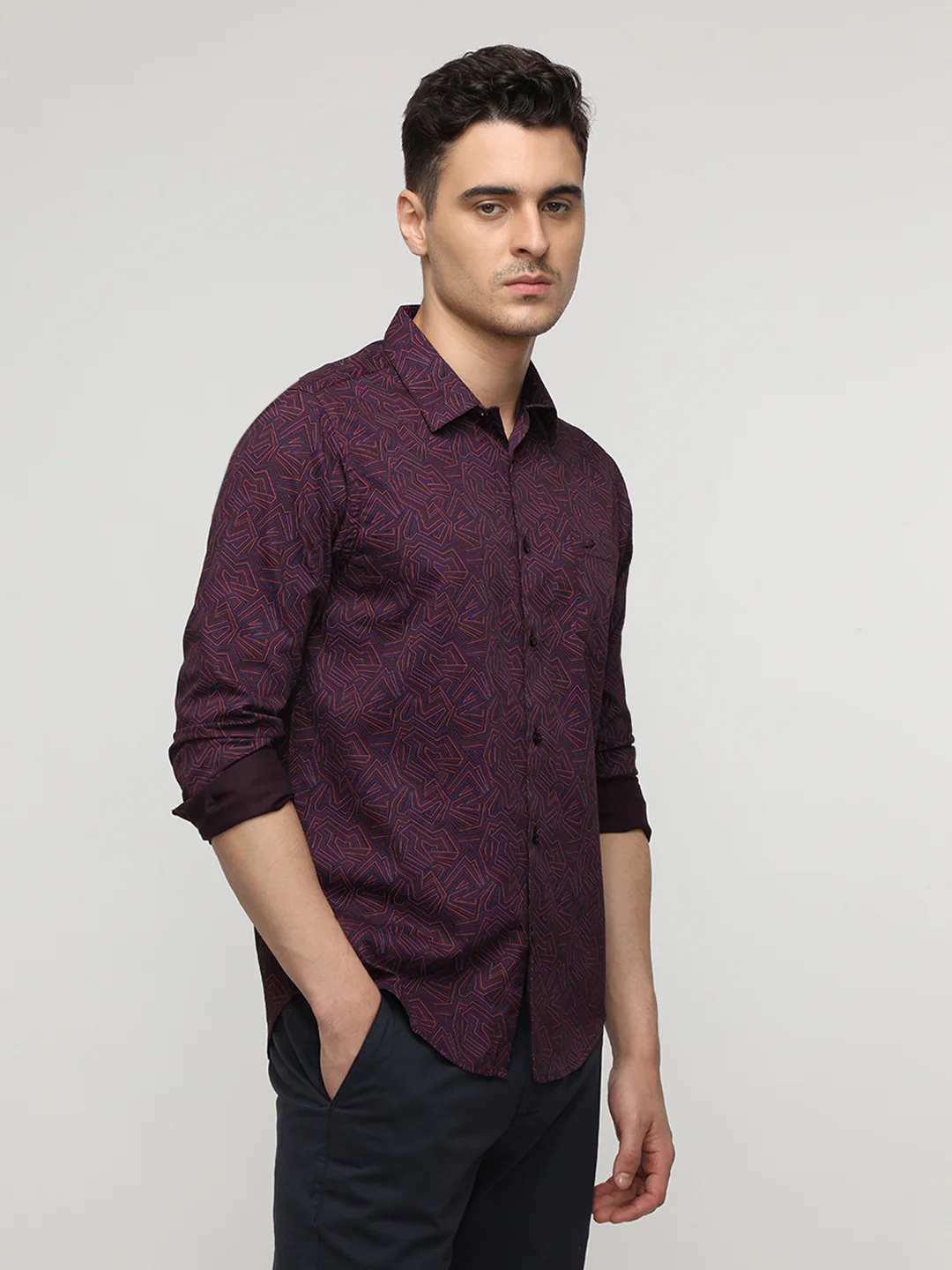 Wine Abstract Print Premium Textured Shirt
