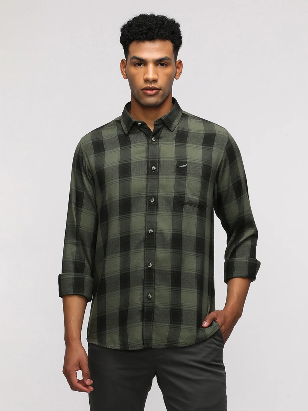 Comfort Fit Green Checkered Shirt for Casual Elegance