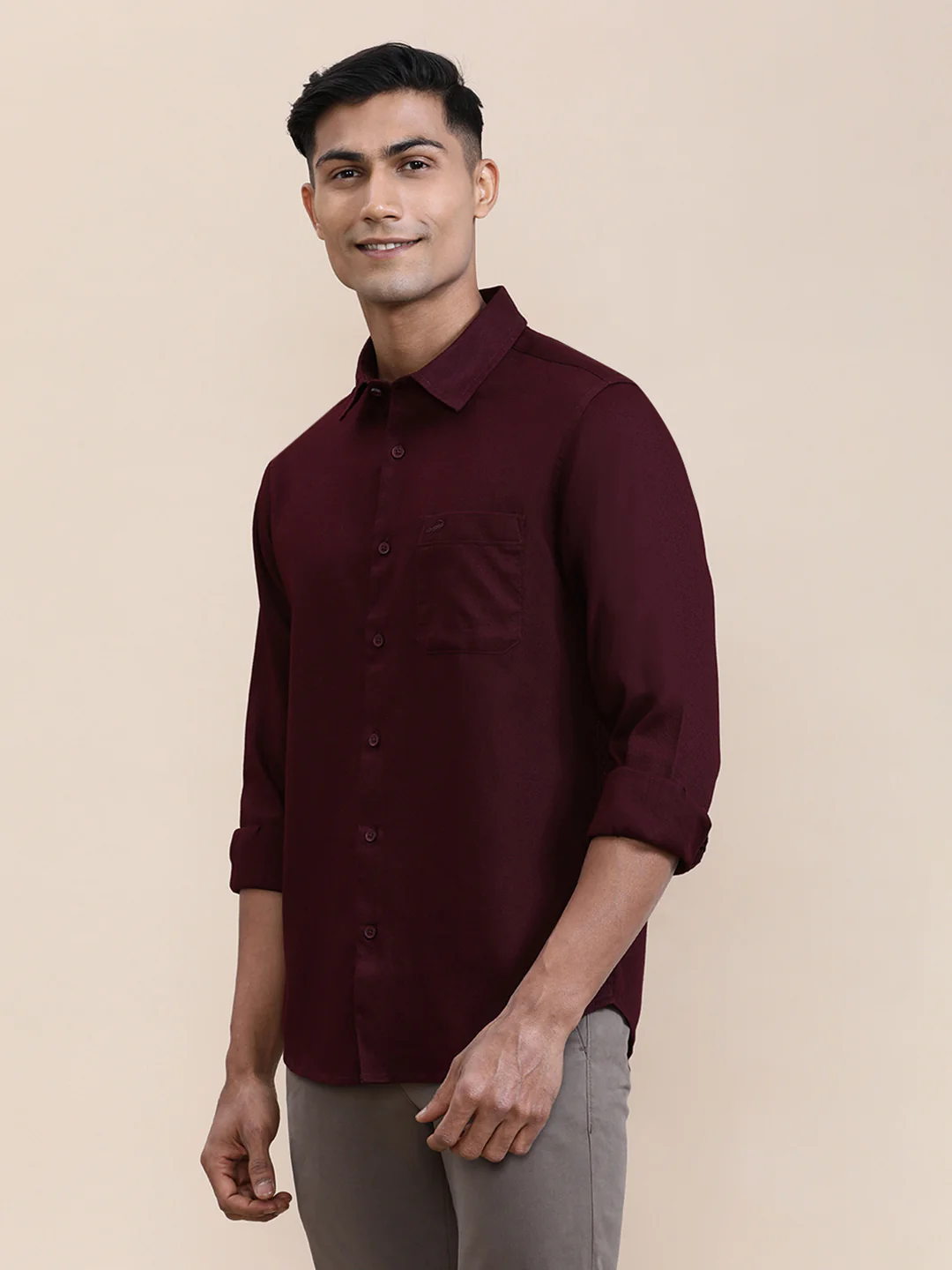 Cotton Textured Full Sleeve Shirt Brown