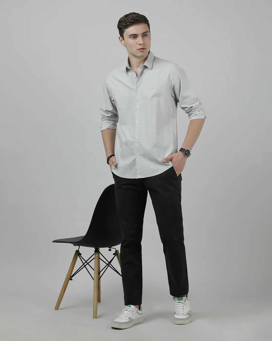 Printed Grey Casual Full Sleeve 100% Cotton Shirt