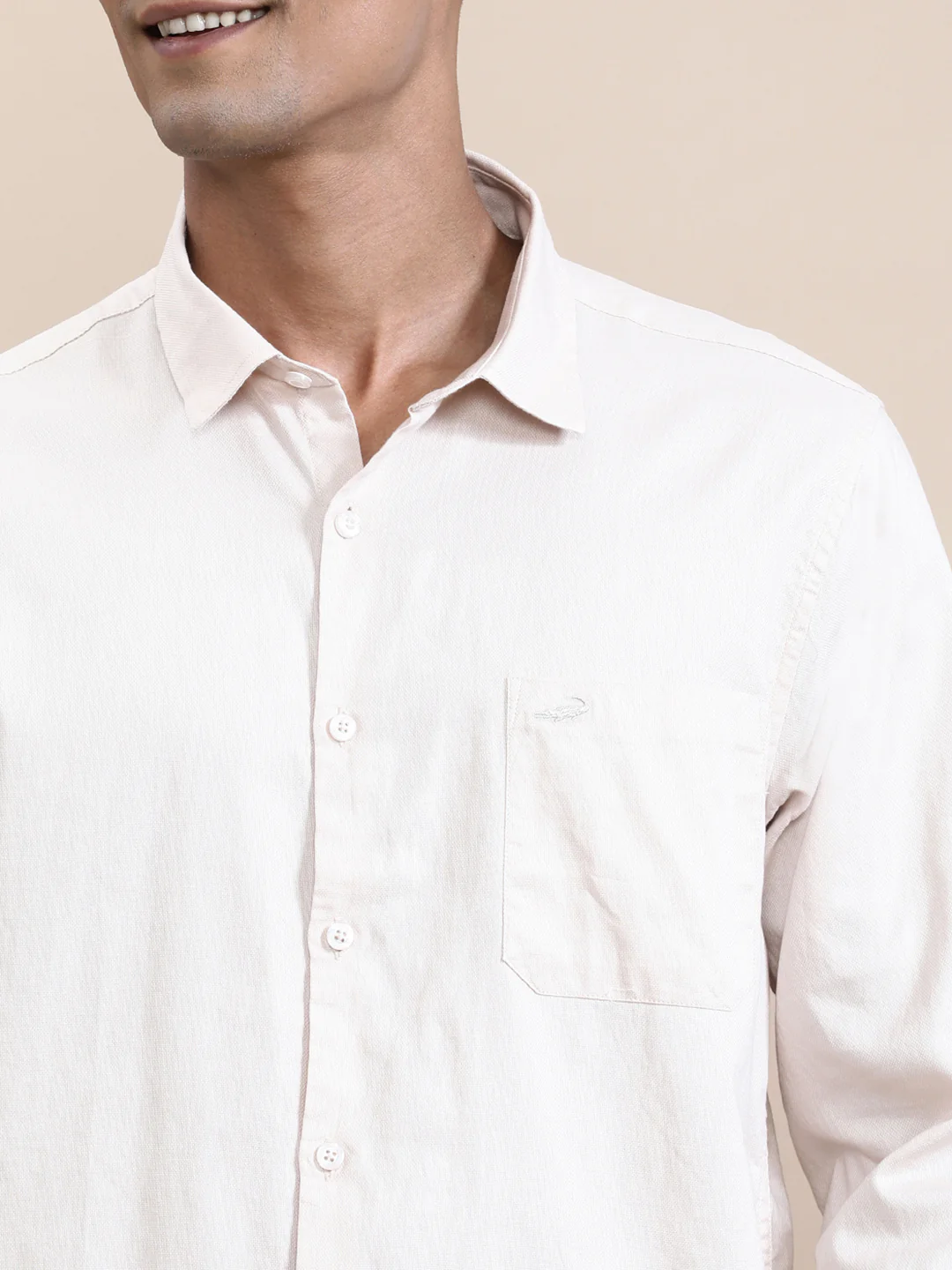 Cream Textured Cotton Full Sleeve Shirt