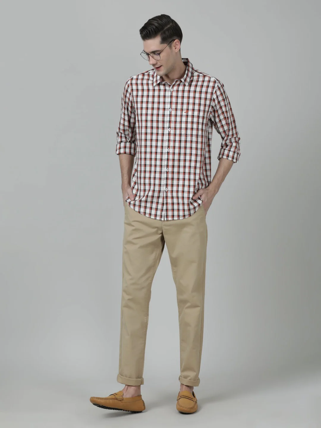 Brick Red Checked Full Sleeve 100% Cotton Shirt