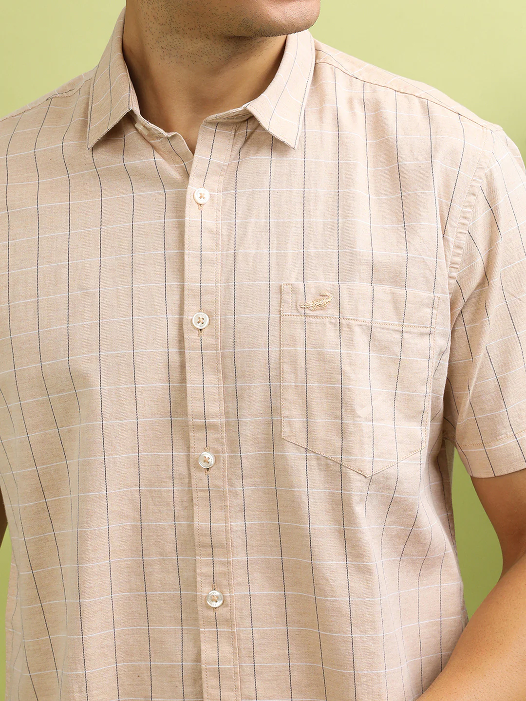 Cotton Melange Check Shirt Light Orange