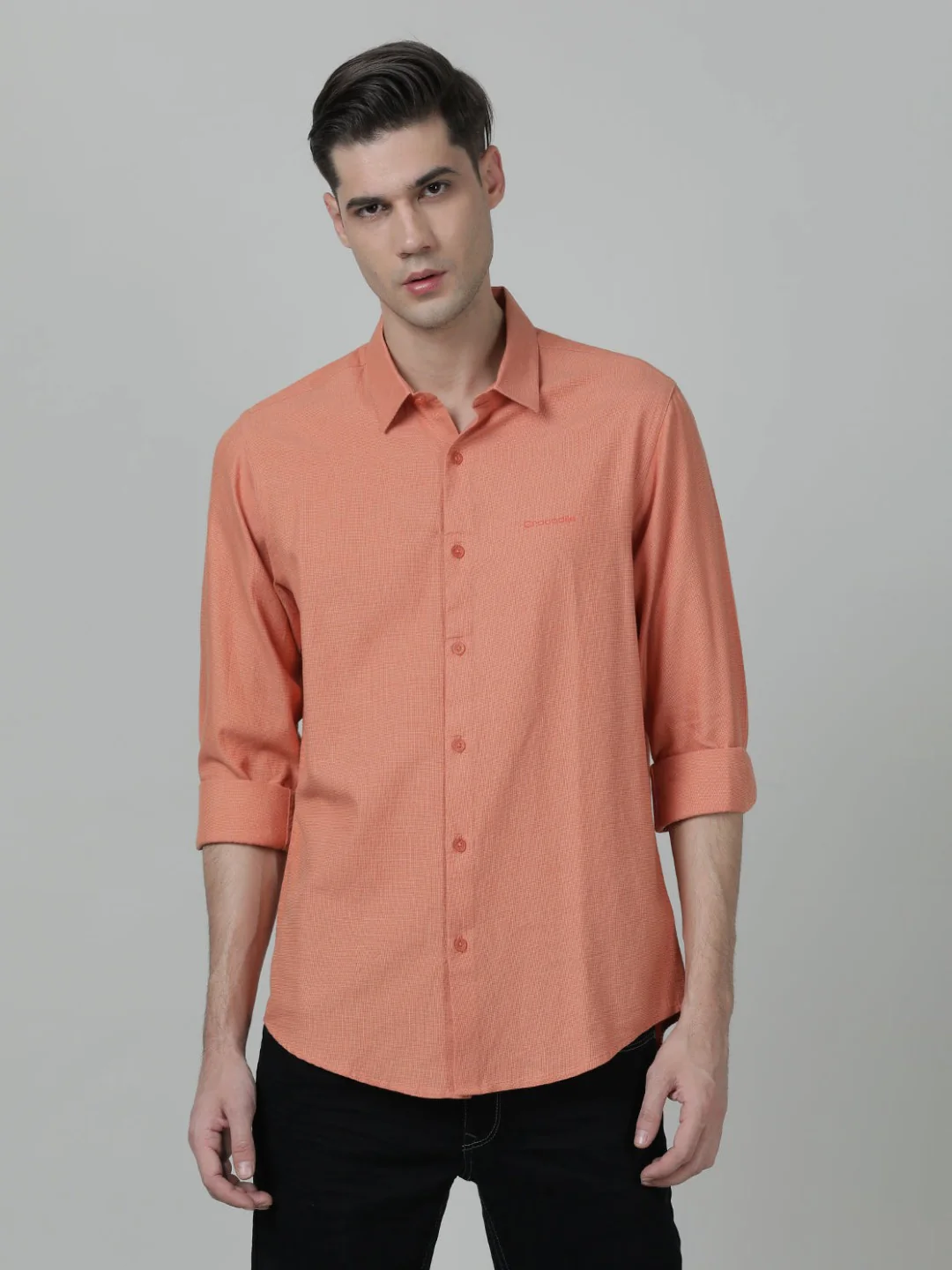 Peach Solid Full Sleeve Linen Shirt