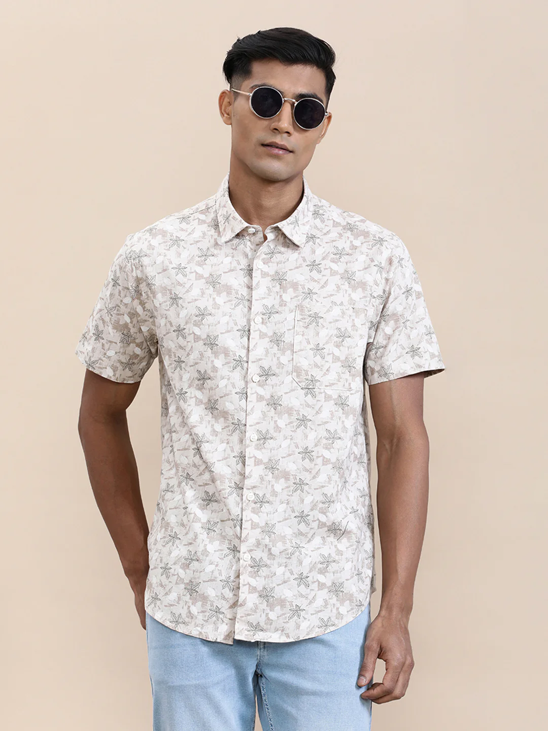 Cotton Leaf Printed Half Sleeve Shirt