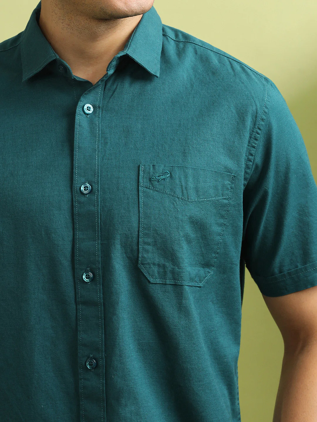 Teal Solid Half Sleeve 100% Cotton Shirt
