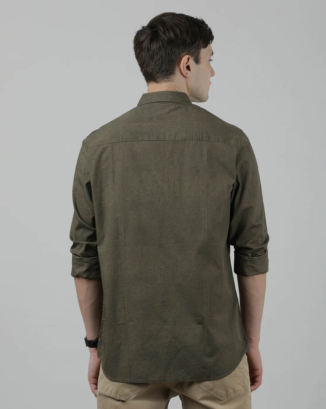 Olive Green Printed Casual Full Sleeve 100% Cotton Shirt