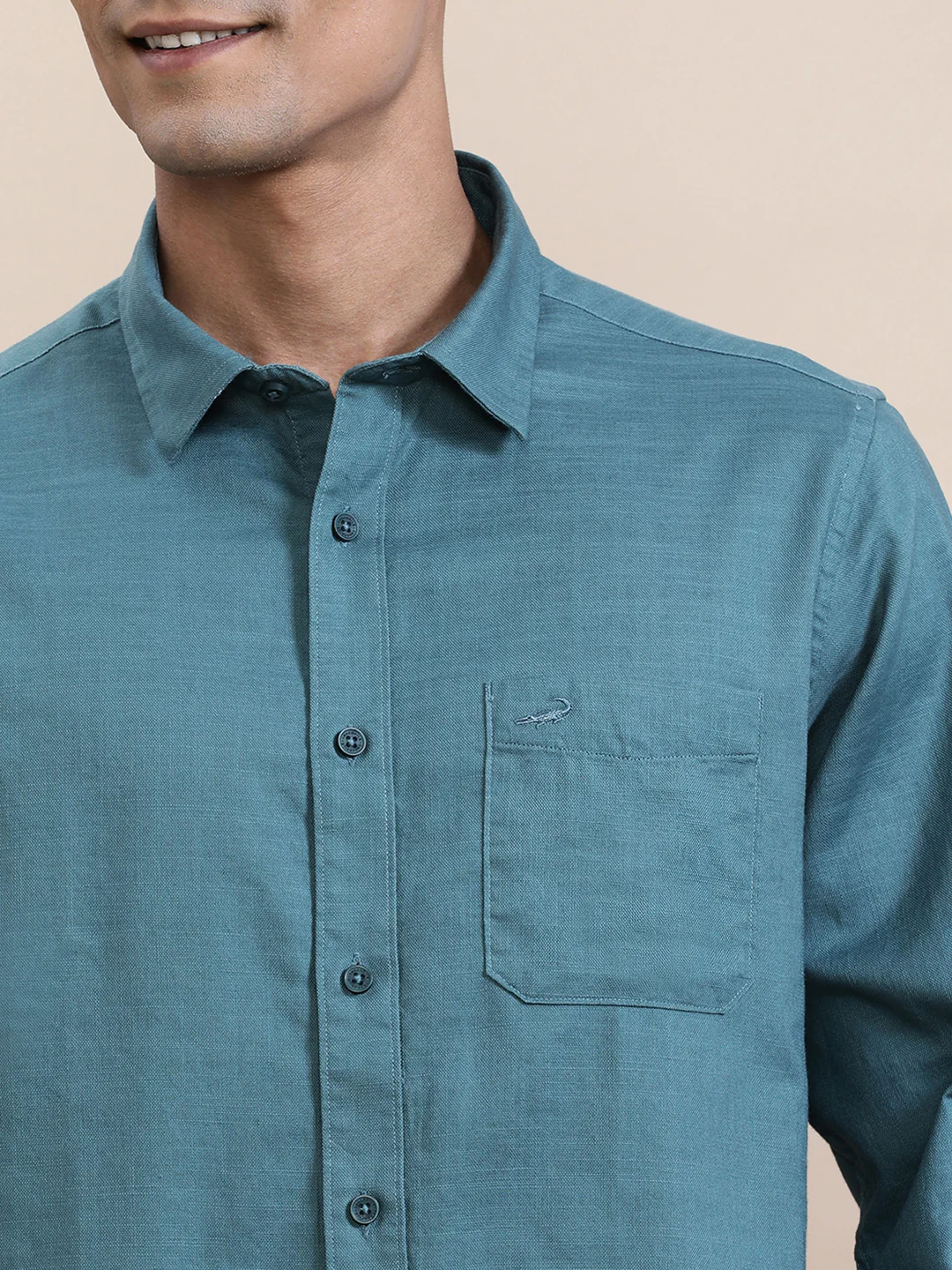 Pure Cotton Textured Full Sleeve Shirt Green