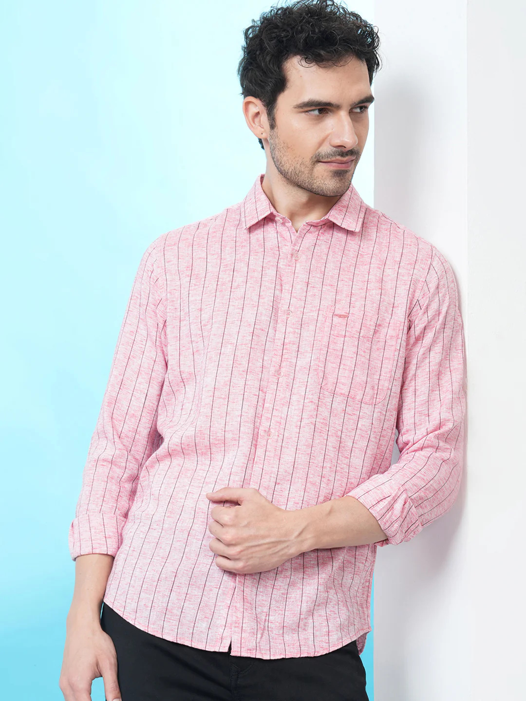 Linen Blend Stripe Casual Shirt Red