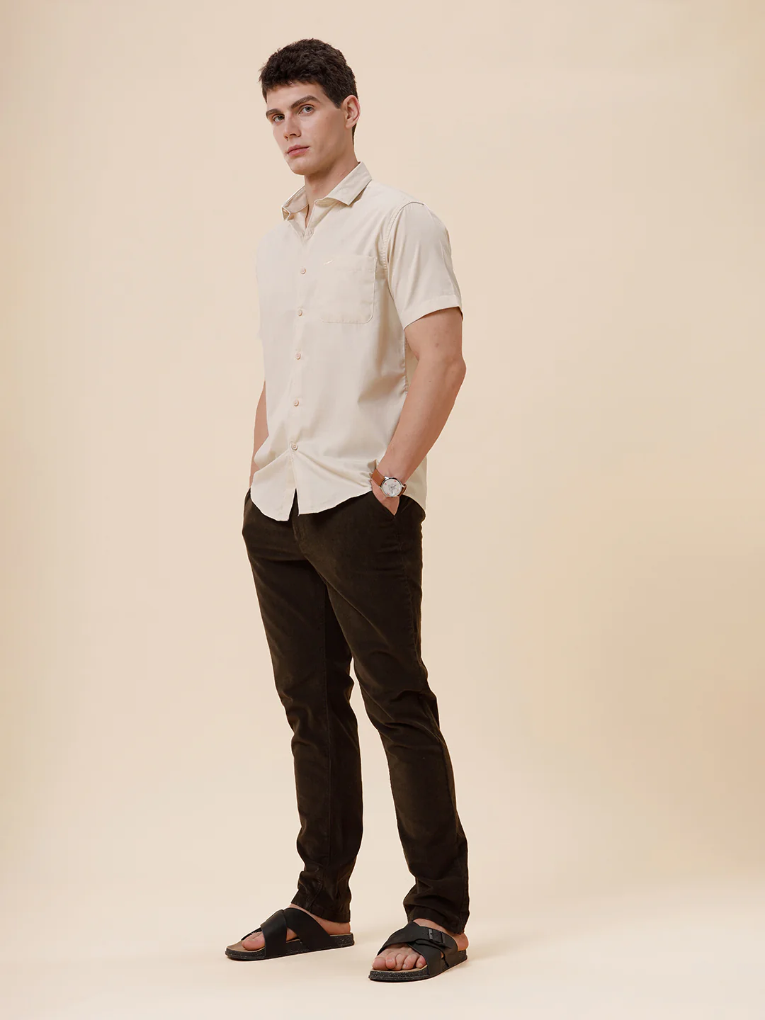 Melange Look Plain Cream Shirt