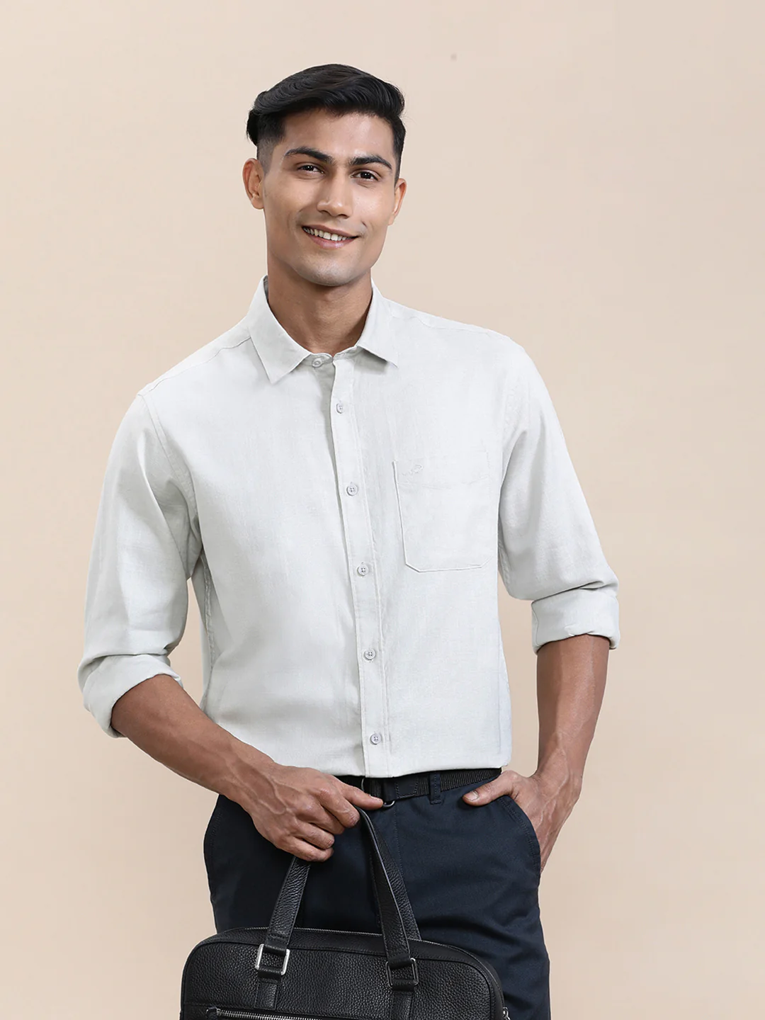 Pure Cotton Textured Full Sleeve Shirt White