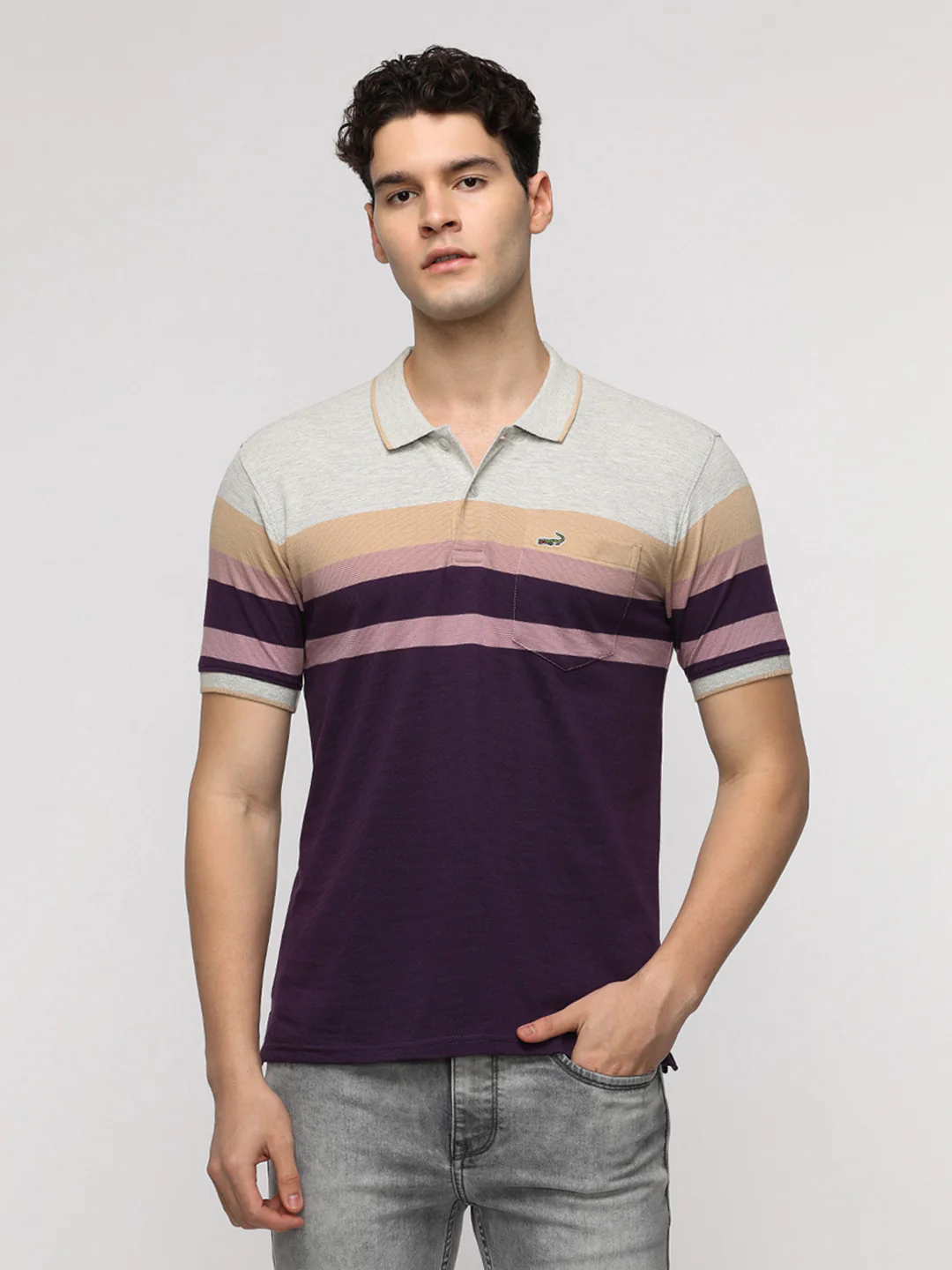 Engineered Jaquard Striper Polo T-Shirt in Wine