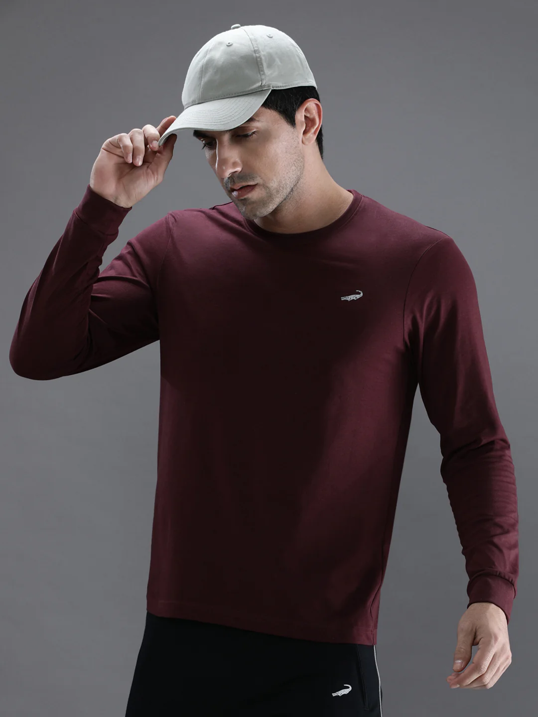Casual Wine Red Solid T-Shirt