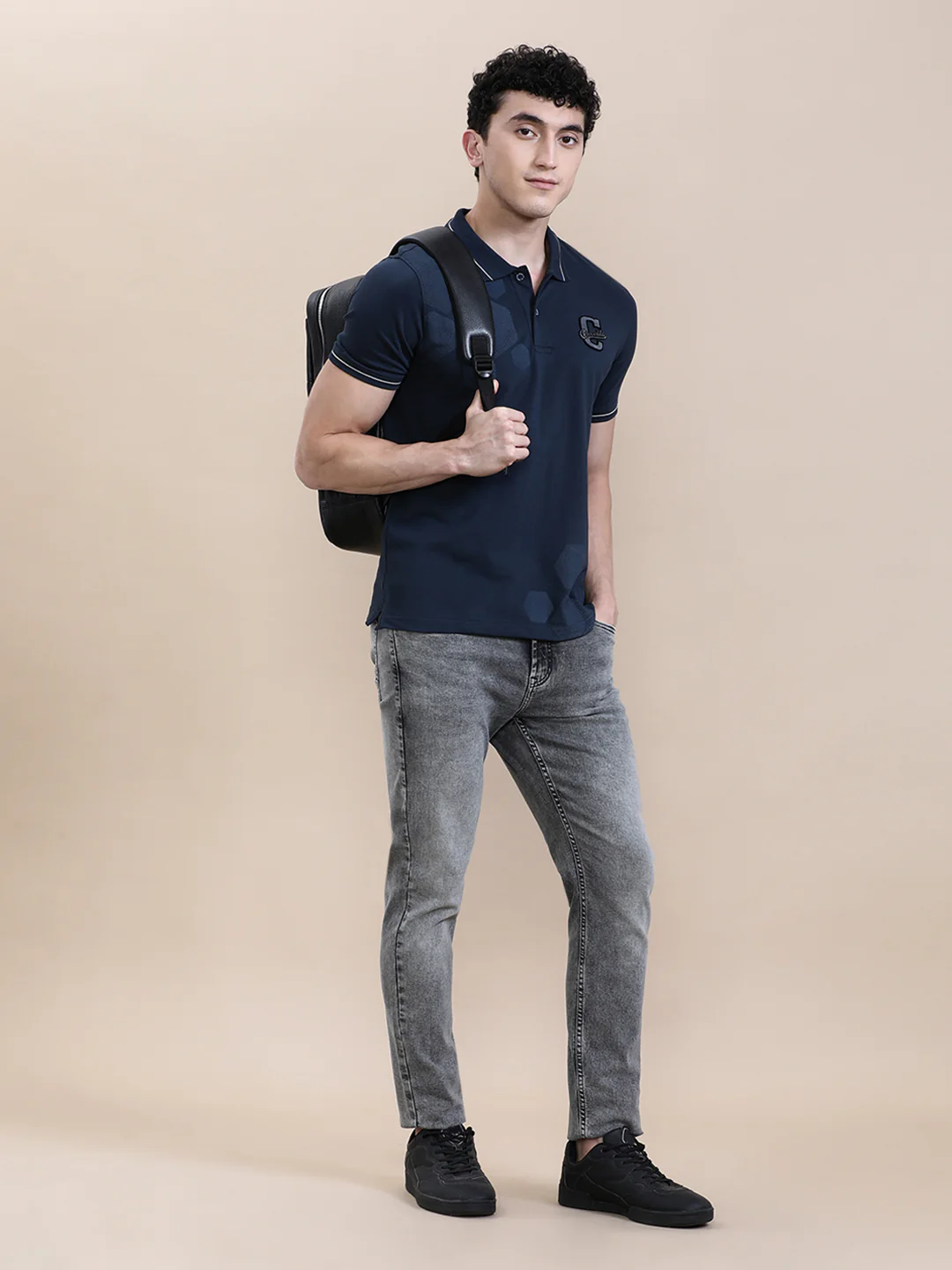 Chenille Embroidery Lycra Slim Fit Polo Navy